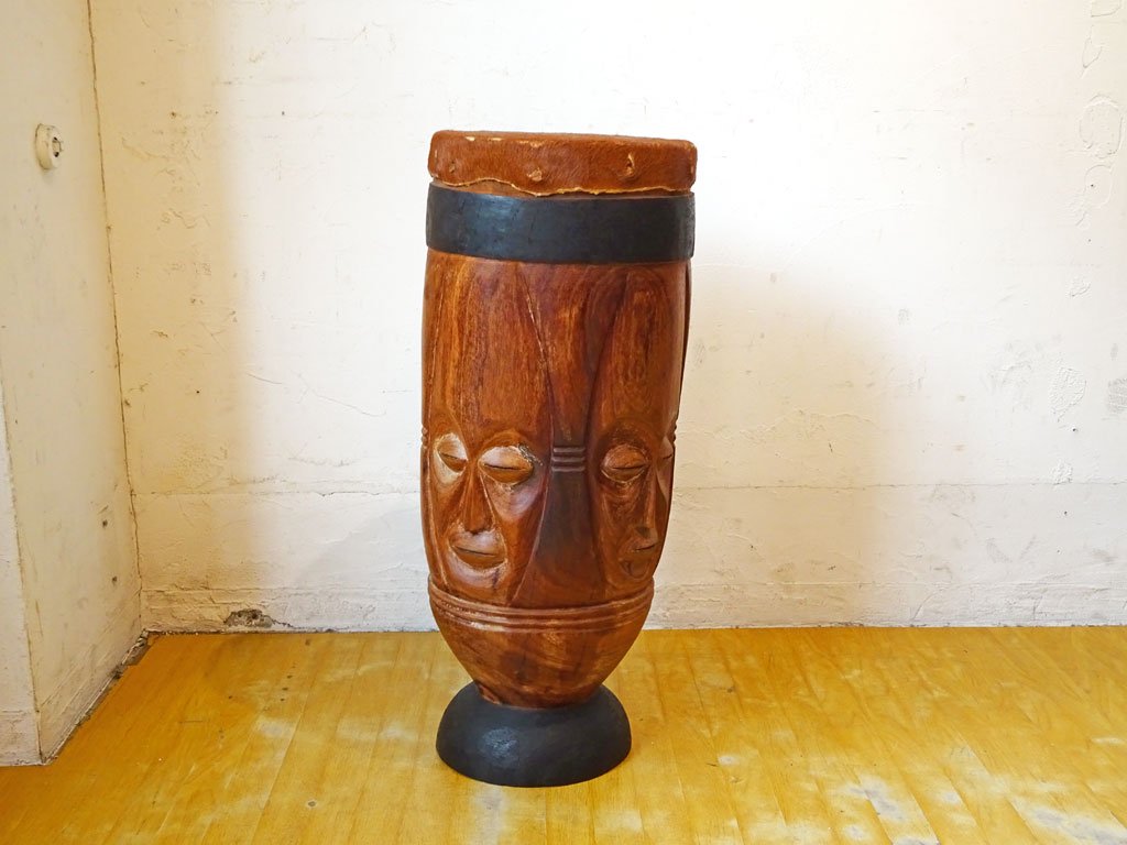 民族楽器 ンゴマ Ngoma コンガ Conga キント 打楽器 民芸品 アフリカ ディスプレイ 高さ71cm ★