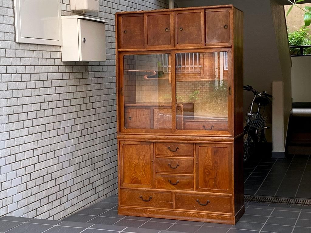 ジャパンビンテージ 水屋箪笥 食器棚 カップボード 引き戸 古家具 木味