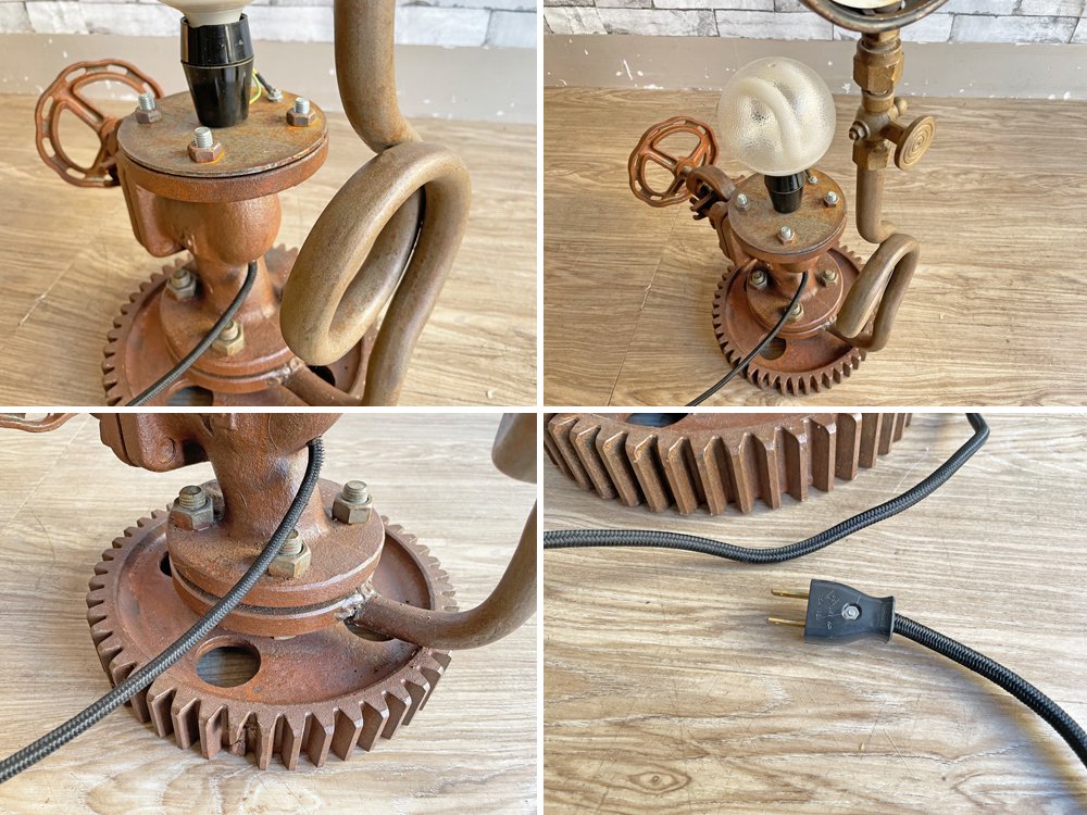 インダストリアルデザイン industrial design ビンテージ テーブルランプ 歯車 メーター リメイクアイテム  ●