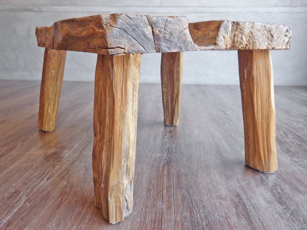 アジアンチーク 無垢材 一枚板 サイドテーブル スツール 天然木 店舗 