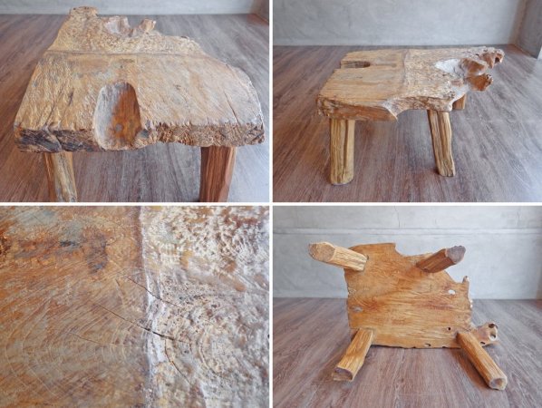 アジアンチーク 無垢材 一枚板 サイドテーブル スツール 天然木 店舗