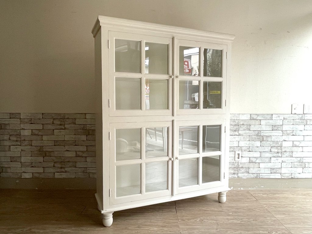 フレンチ シャビーシック ホワイト ペイント 食器棚 飾り棚 ガラス扉