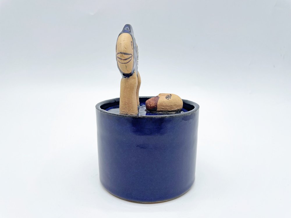 ꥵ顼 Lisa Larson դʪ Jar with Lid man & fish ƫ ǥ ե٥ GUSTAVSBERG 14,300-  