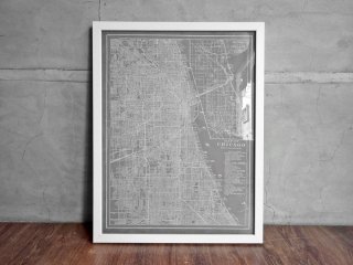 ビジョン・スタジオ Vision Studio シカゴ 地図 プリント ポスター City Map of Chicago グレー 額装品 Crate&Barrel取り扱い アメリカ ♪