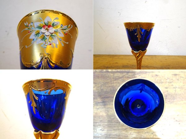 ٥ͥ󥬥饹  Venezian glass murano ꡼饹 Sherry Glass ֥롼  24KT   ͥ󥰥饹 
