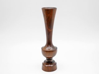 ビンテージ Vintage ローズウッド無垢材 フラワーベース H28.5cm 花瓶 花器 オブジェ 削り出し 旋盤加工 ミッドセンチュリー B ●