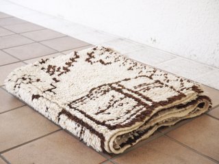 ベニワレン Beni Ouarain ラグ 絨毯 140×98cm ホワイト×ブラウン 手織り ハンドメイド モロッコ ◇