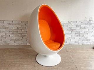 ヘンリック・ソー・ラーセン Henrik Thor-Larsen オヴァリアエッグチェア Ovalia Egg Chair ホワイト×オレンジ スペースエイジ ●
