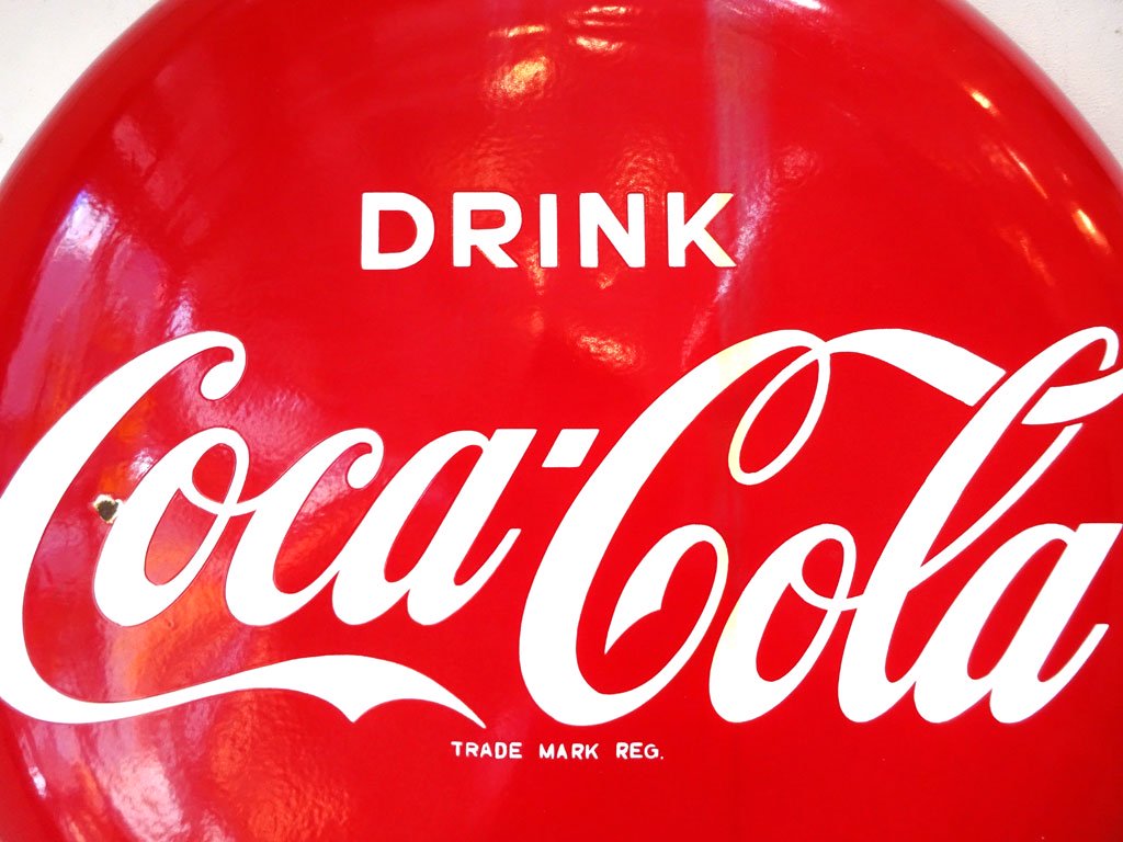 84㎝ 当時物 アンティーク DRINK Coca Cola TRADE MARK TEG コカコーラ ホーロー 丸 看板 昭和 レトロ コカ・コーラ 