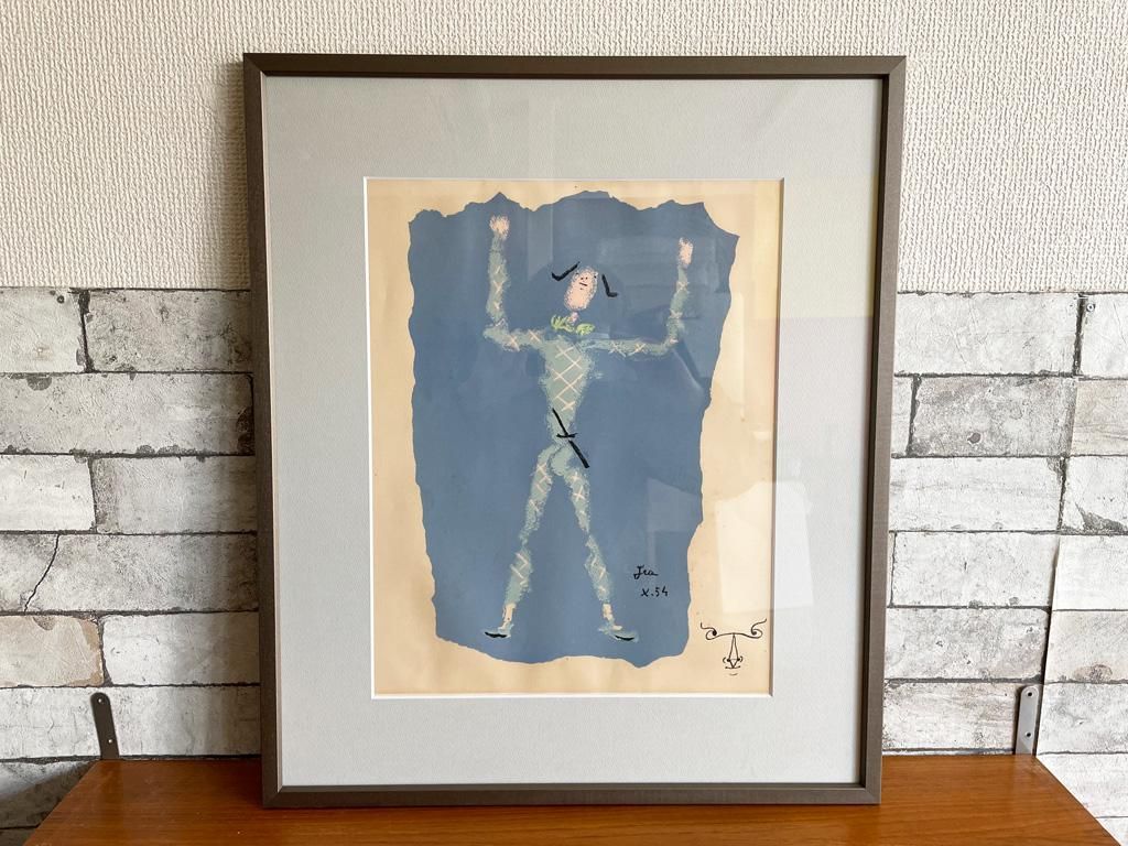 ジャン・コクトー JEAN COCTEAU リトグラフ ACCLAIMED HARLEQUIN アートポスター フレーム付 48×57cm 額装品  1950s ビンテージ ○ - TOKYO RECYCLE imption | 東京・世田谷のリサイクルショップ デザイナーズ・北欧家具の販売・買取