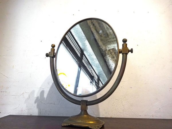 ꥹ ƥ ߥ顼  UK antique brass table mirror 衼ԥ 饷 ǥߥ顼 