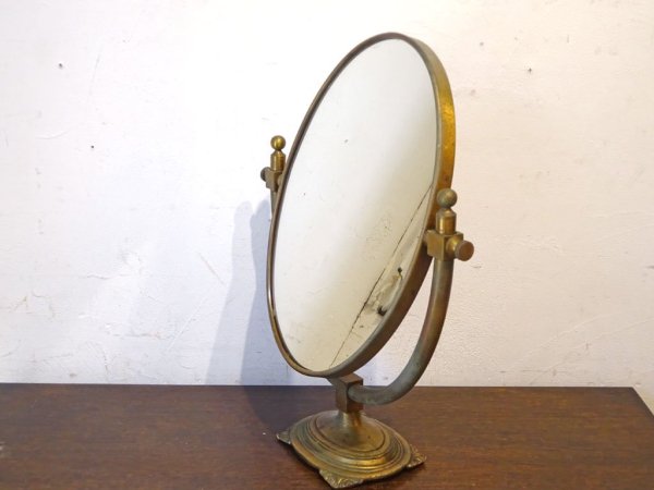 ꥹ ƥ ߥ顼  UK antique brass table mirror 衼ԥ 饷 ǥߥ顼 