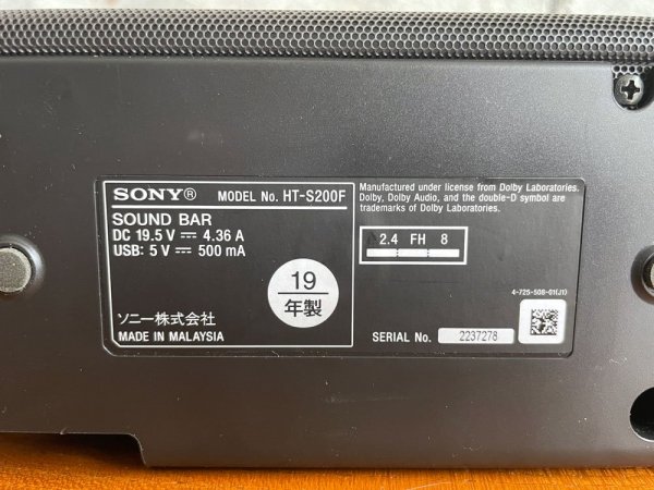 ソニー SONY サウンドバー HT-S200F ワイヤレススピーカー 2019年製 Bluetooth搭載 ●