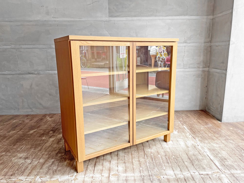 無印良品 MUJI 木製キャビネット 食器棚 カップボード ガラス扉 タモ材 