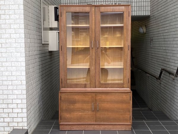 ジャパンビンテージ Japan Vintage ガラスキャビネット 書棚 食器棚 カップボード 古家具 木味 ■