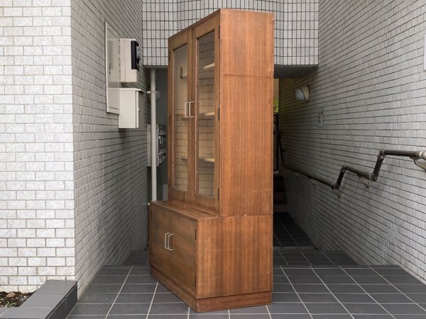 ジャパンビンテージ Japan Vintage ガラスキャビネット 書棚 食器棚 カップボード 古家具 木味 ■