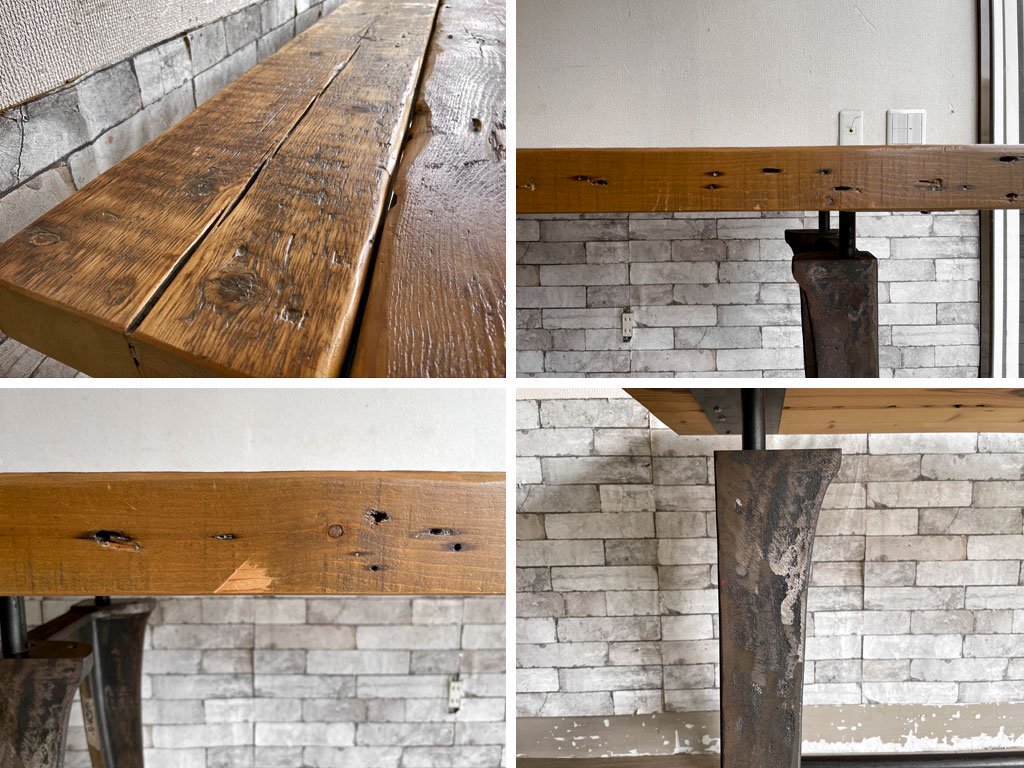 インダストリアルデザイン 古材×鋳鉄脚 古い木味のワークテーブル 