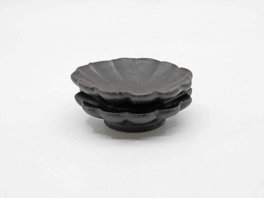 高島大樹 Daiki Takashima 黒釉輪花豆皿 2点セット 2寸 Φ8cm 黒
