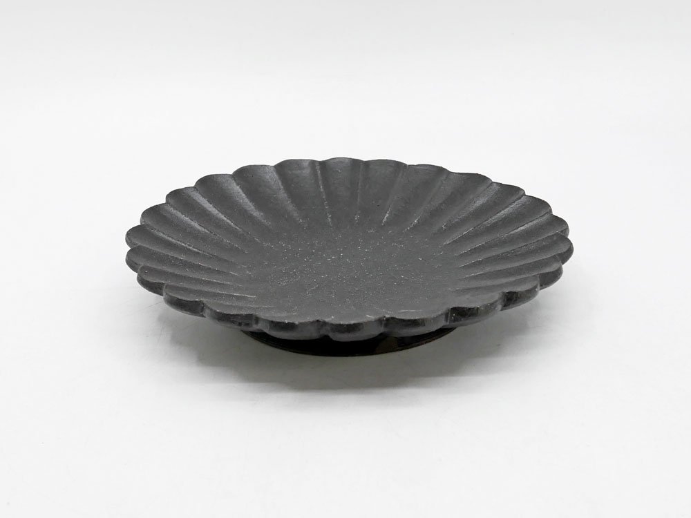 高島大樹 Daiki Takashima 黒釉輪花皿 プレート 5.5寸 Φ16.5cm 黒 現代