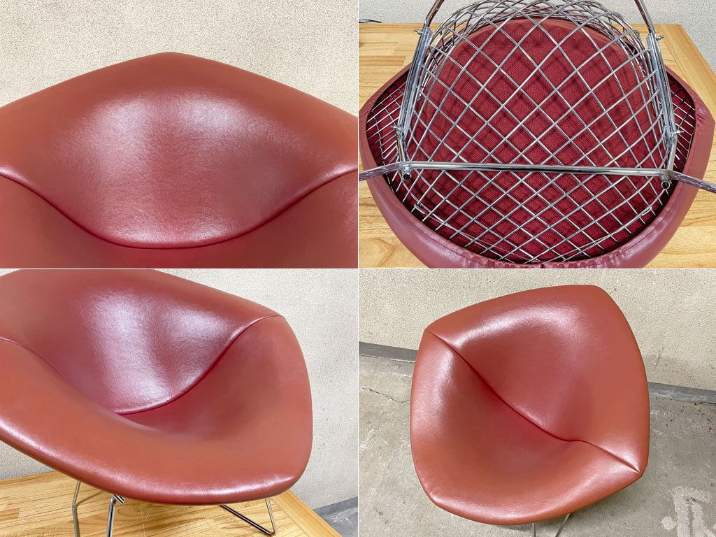 ノル Knoll ダイヤモンドチェア Diamond Chair フルカバーリング PVCレザー ブラウン ハリー ベルトイア ミッドセンチュリー 〓