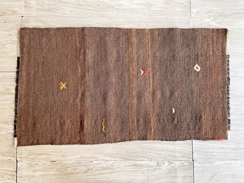 ビンテージ Vintage オールドキリム ラグ 絨毯 110×62cm ブラウン ウール 中近東 トルコ 手織り ●