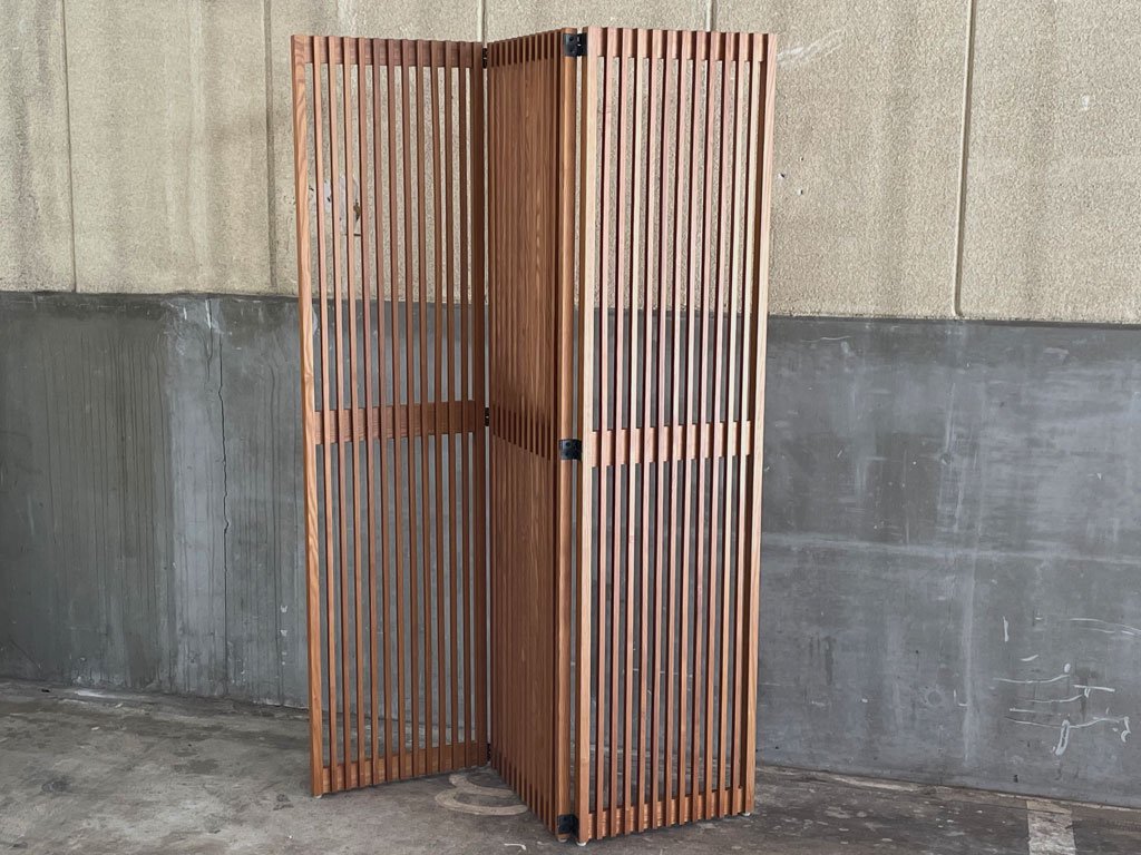 タモ材 3連 パーテーション partition 木製 スクリーン 間仕切り 格子 ラティス調 アッシュ材 無垢材 北欧モダン 〓