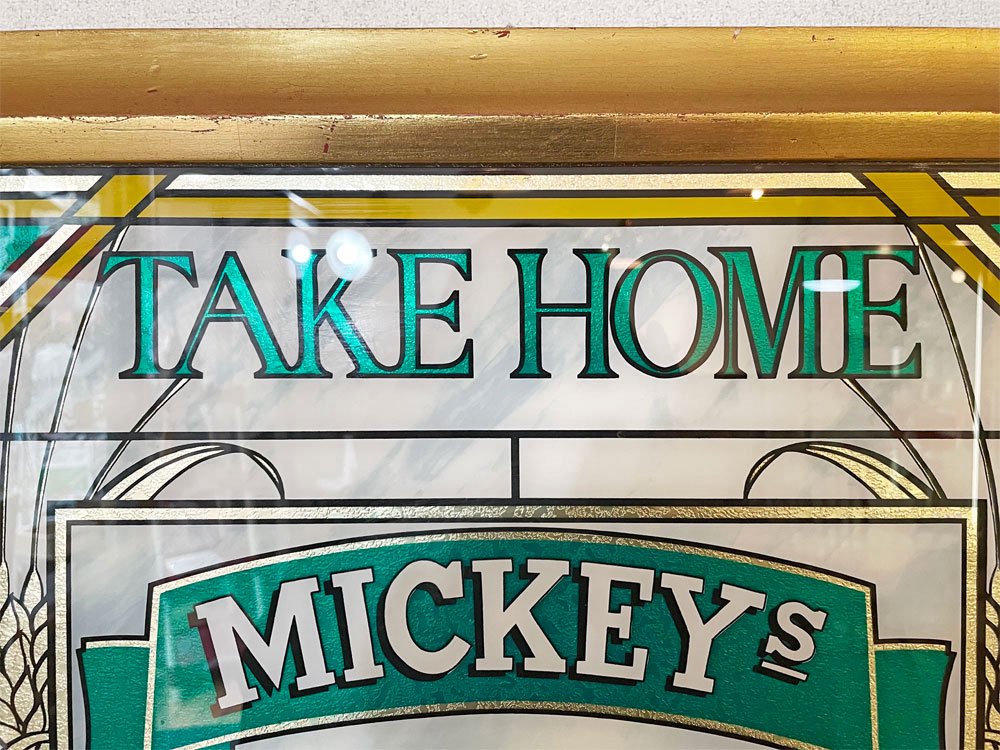 ミッキー MICKEYs パブサイン 看板 木製フレーム ゴールドペイント 54×39cm 壁掛け ウォールアート ビンテージ Vintage ◎