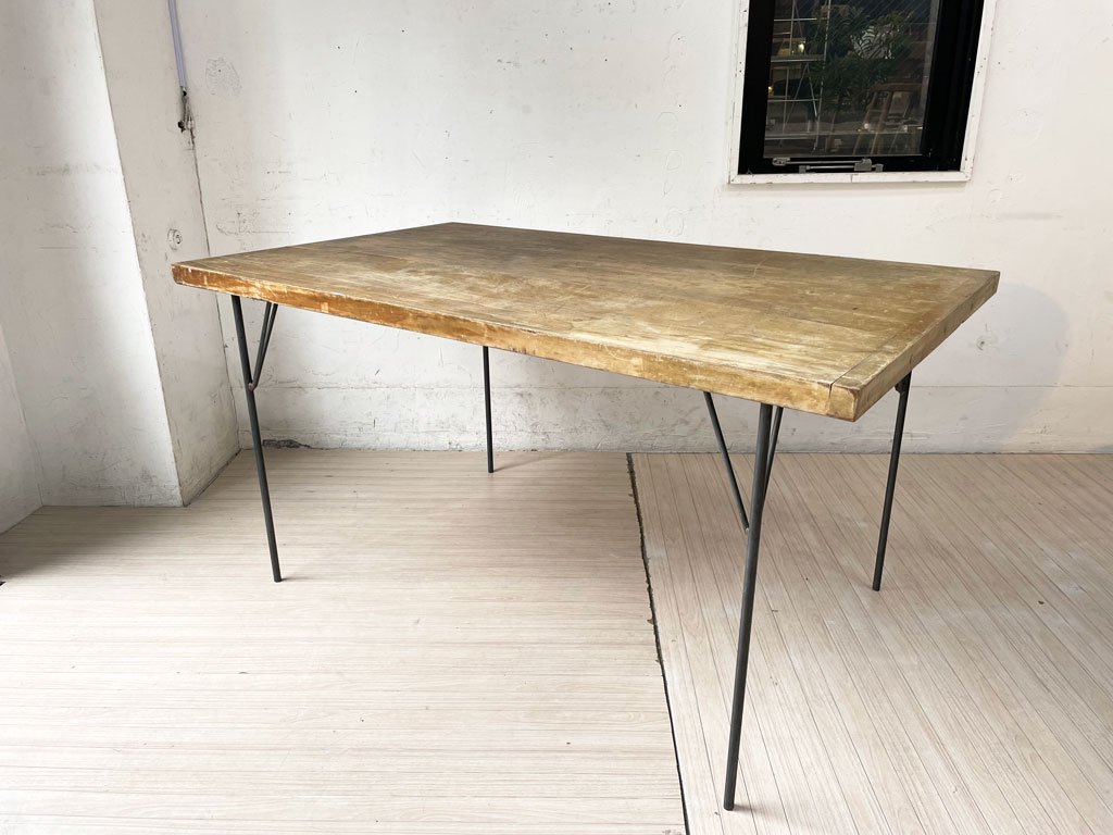 リメイク家具 古材天板 x ビンテージアイアンレッグ ワークテーブル