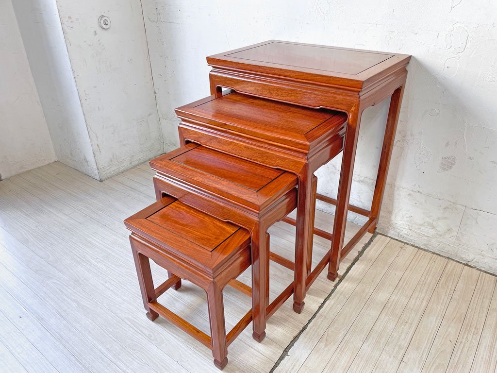 唐木家具 花梨無垢 サイドテーブル ネストテーブル 飾り台4つセット-