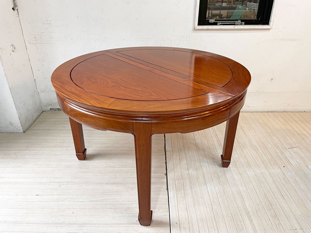 M♦中国唐木家具  無垢 花梨材（かりん）伸長式ダイニングテーブルセット