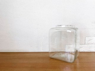 ジャパンビンテージ Japan Vintage 古いガラス瓶 駄菓子瓶 角型 H25.5cm フタなし 昭和レトロ 古道具 ◎