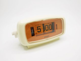 シチズン CITIZEN パタパタ時計 RHYTHM 5RD001N 1973年製 ホワイト×オレンジ アラームクロック 置き時計 レトロ スペースエイジ 箱付き ● 