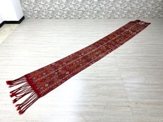ビンテージ vintage トルコ製 手織り ラグ ランナー キリム柄 廊下 ロングタイプ フリンジ付き 320 × 50 ●