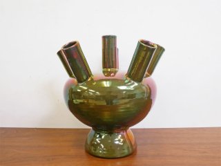モバック Mobach ceramics フラワーベース 花瓶 Tulip vase グリーン ラスター H33cm オランダ ダッチビンテージ ミッドセンチュリー ● 
