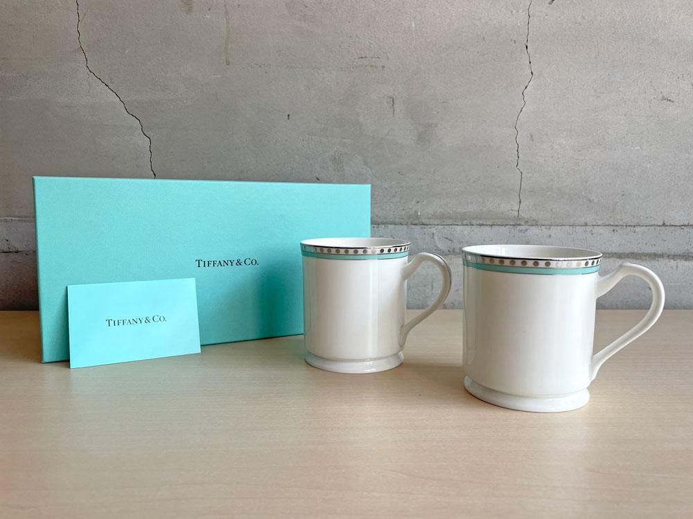 ティファニー Tiffany&Co プラチナブルーバンド マグカップ ペア 箱