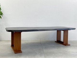 BC工房 無垢材 一枚板 ダイニングテーブル 節 穴あき ダークブラウン 幅240ｃｍ 天板厚約5.0ｃｍ オーダー クラフト家具 〓
