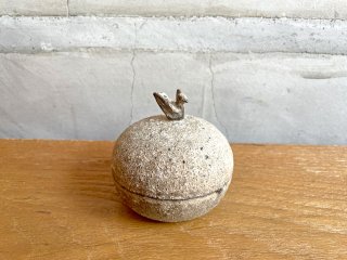 村上躍 砂化粧 鳥 蓋物 Φ9.5cm 陶器 現代作家 ♪