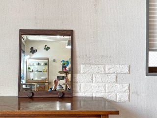 ビンテージ Vintage ローズウッド ウォールミラー 壁掛け鏡 43×54cm コートフック付 ◎