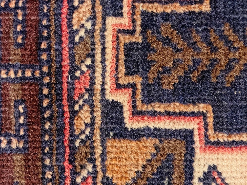 ビンテージ Vintage トライバルラグ バルーチ Bharuch ラグ 絨毯 レッド×ネイビー系 イラン アフガニスタン 手織り 幾何学 140×83cm  ● 