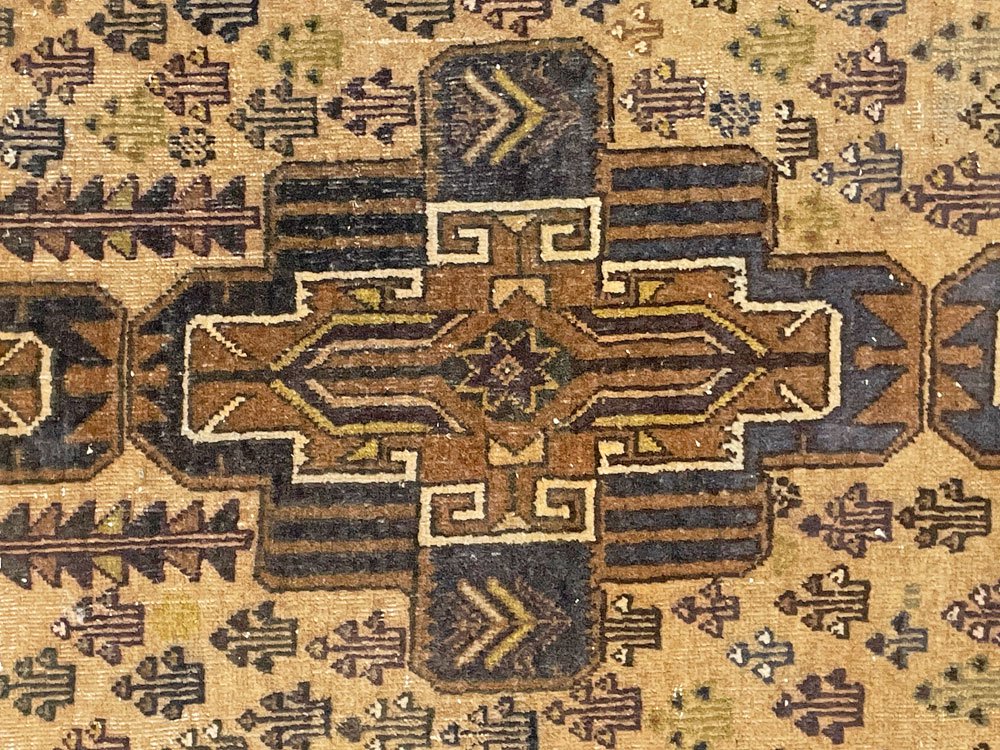 ビンテージ Vintage トライバルラグ バルーチ Bharuch ラグ 絨毯 ブラウン系 イラン アフガニスタン 手織り 幾何学 210×110cm ● 