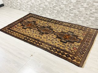 ビンテージ Vintage トライバルラグ バルーチ Bharuch ラグ 絨毯 ブラウン系 イラン アフガニスタン 手織り 幾何学 210×110cm ● 