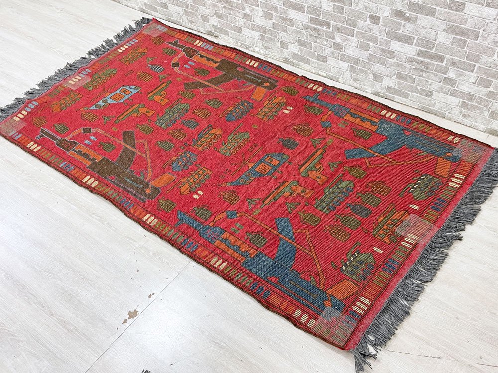 ビンテージ Vintage ウォーラグ War Rug トルクメン族 Turkmen カーペット 絨毯 レッド アフガニスタン 190×103cm ● 