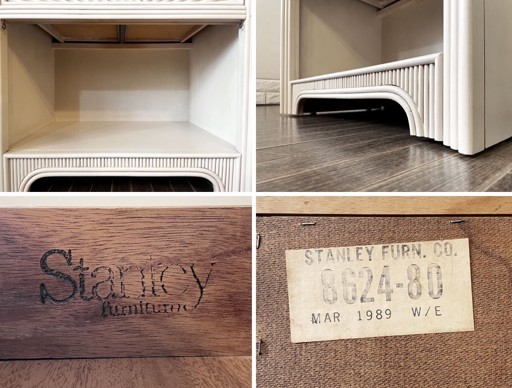 スタンレーファニチャー Stanley Furniture ラタン × ホワイトペイント ナイトテーブル サイドキャビネット W59cm 抽斗1杯 USビンテージ 米国家具 ◎