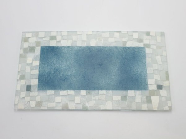 八木麻子 Asako Yagi モザイク mosaic ガラスプレート ブルー 長皿 22×12cm 現代作家 ガラス作家 ◎