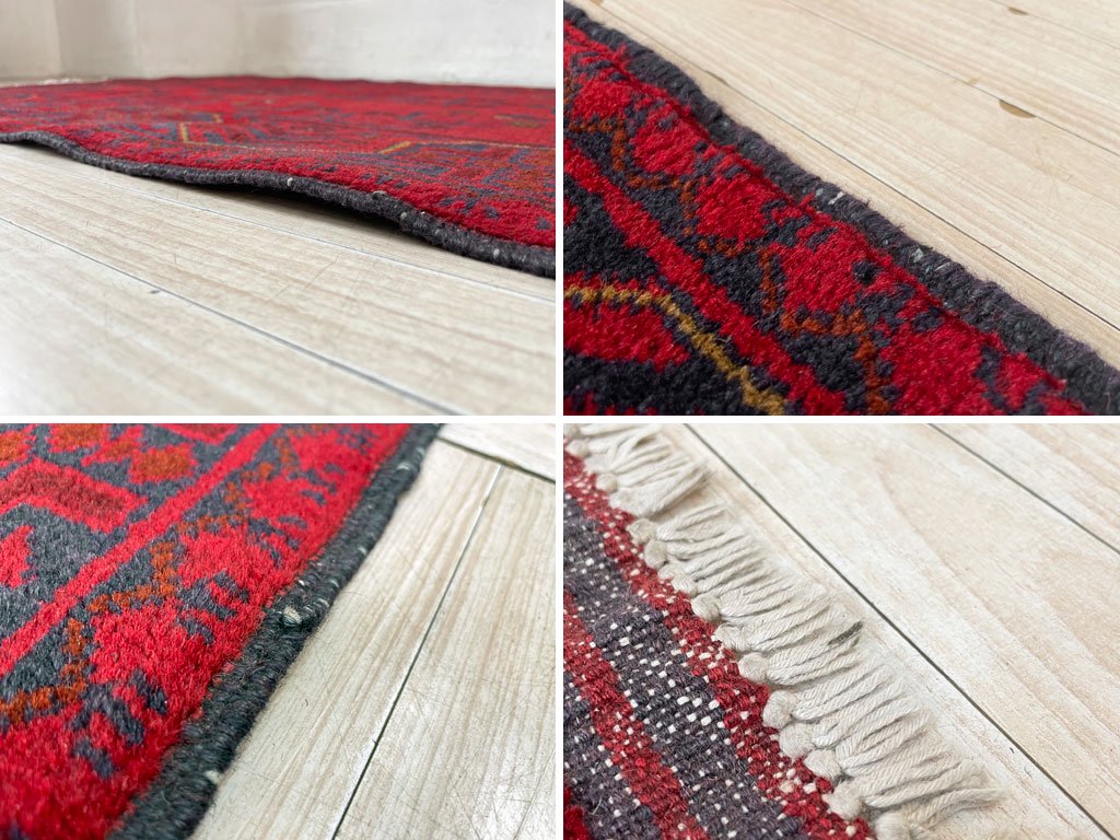 トライバルラグ トルクメン部族 イラン アフガニスタン 手織り 絨毯 カーペット 赤系 140×82cm ★