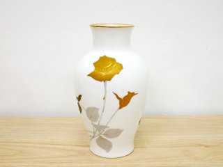 大倉陶園 OKURA 花器 花瓶 フラワーベース 高さ28cm 金蝕バラ 箱付 A ●