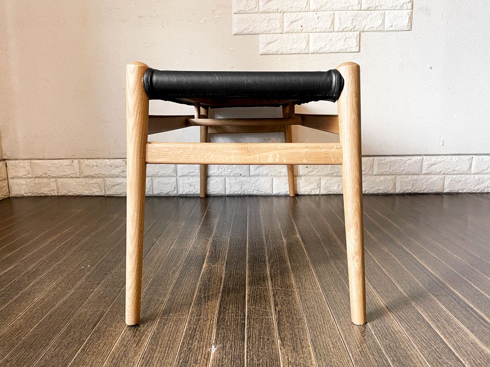 かなでもの KANADEMONO Scandinavian Design シンプルベンチ 長椅子 オーク無垢材 PVCレザー W105cm 北欧スタイル 定価￥23,500- ◎