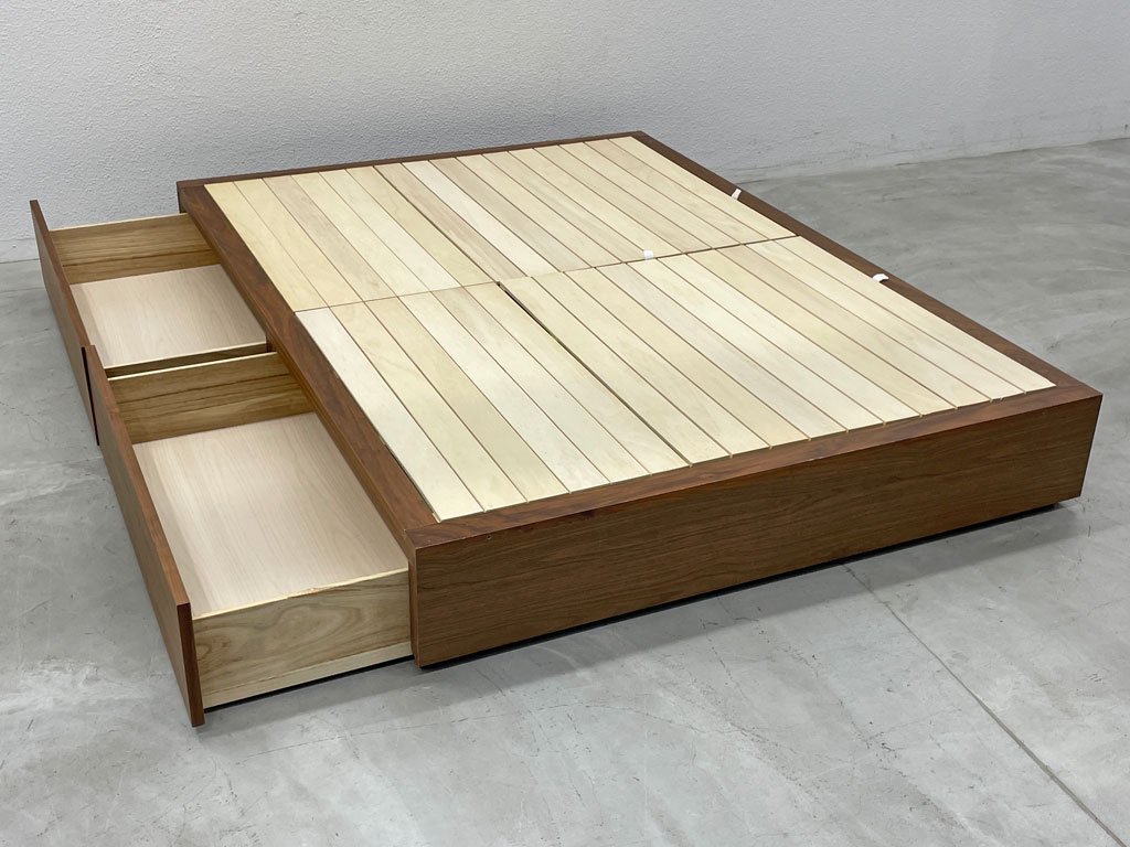 無印良品 MUJI ウォールナット材 収納ベッド ダブルサイズ 木製フレーム 引出し収納 廃盤 参考価格44,000円 〓