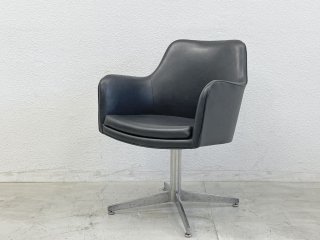ビンテージ レザー アームチェア ブラック Leather Arm chair アルミベース 4本脚 グライズ 〓