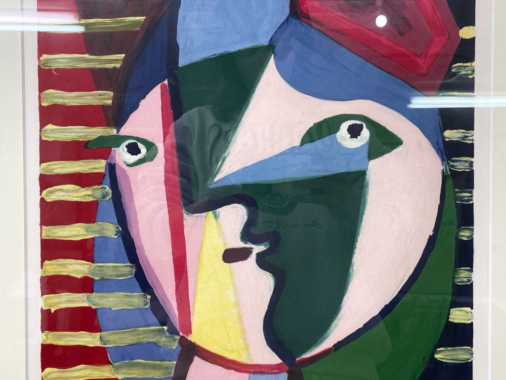 パブロ・ピカソ Pablo Ruiz Picasso 縞模様の女の顔 手刷りリトグラフ 